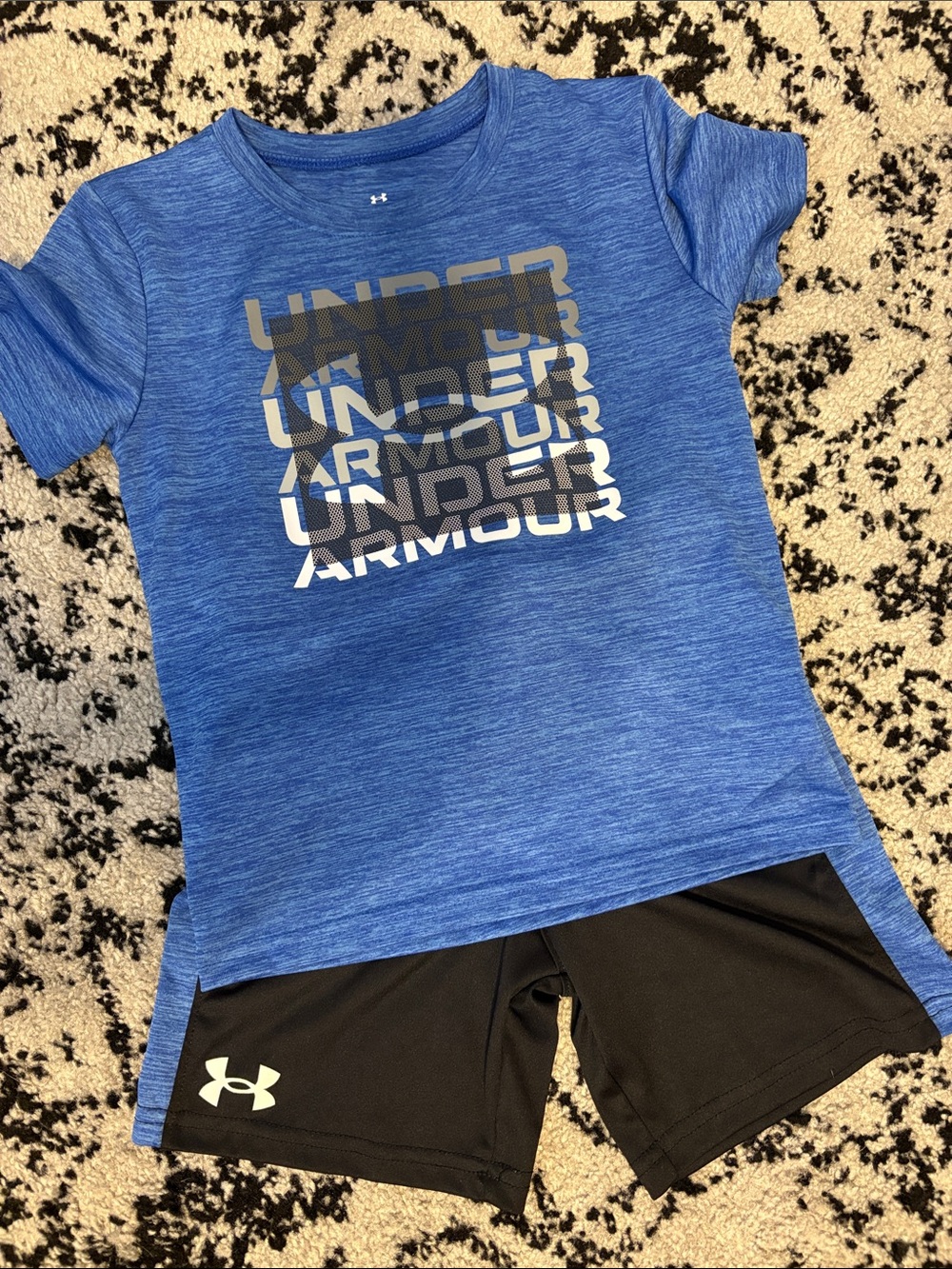 Under Armour Blue Heather Logo Short Sleeve Tee and Shorts